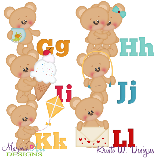 Alphabet Bears G-L SVG Cutting Files Includes Clipart - Click Image to Close